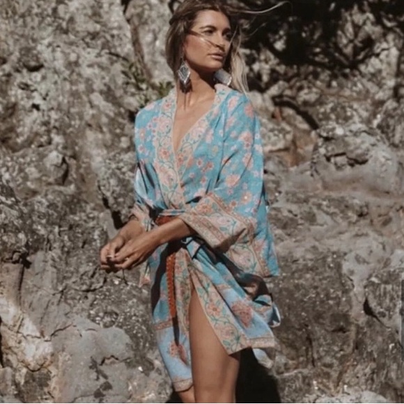 Spell Love Story Midi Cotton Robe Sky Blue medium large NWT - Picture 1 of 14